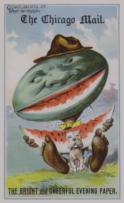 Watermelon, American Trade Card Advertising The Chicago Mail Newspaper by American School